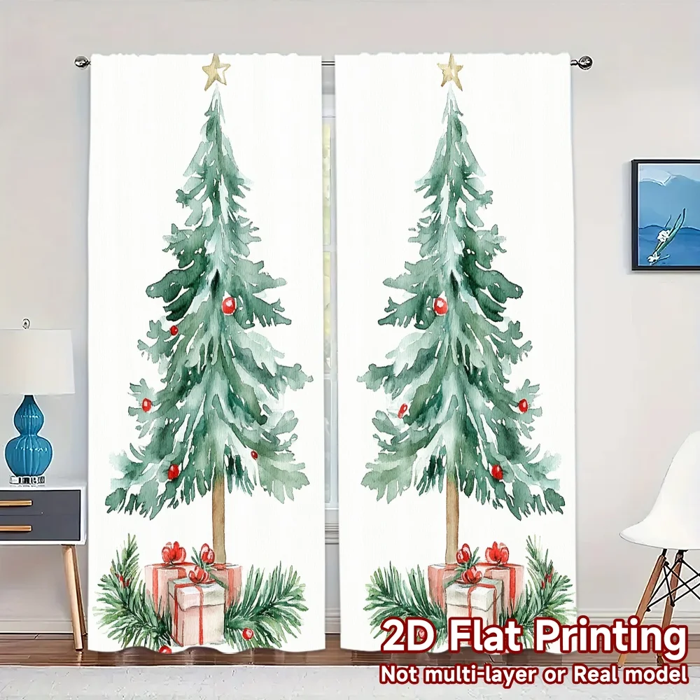 2pcs,Curtains Christmas Trees Snow Gift Popular Print Curtains Versatile Fabric Curtains All Seasons Perfect for Living Room,