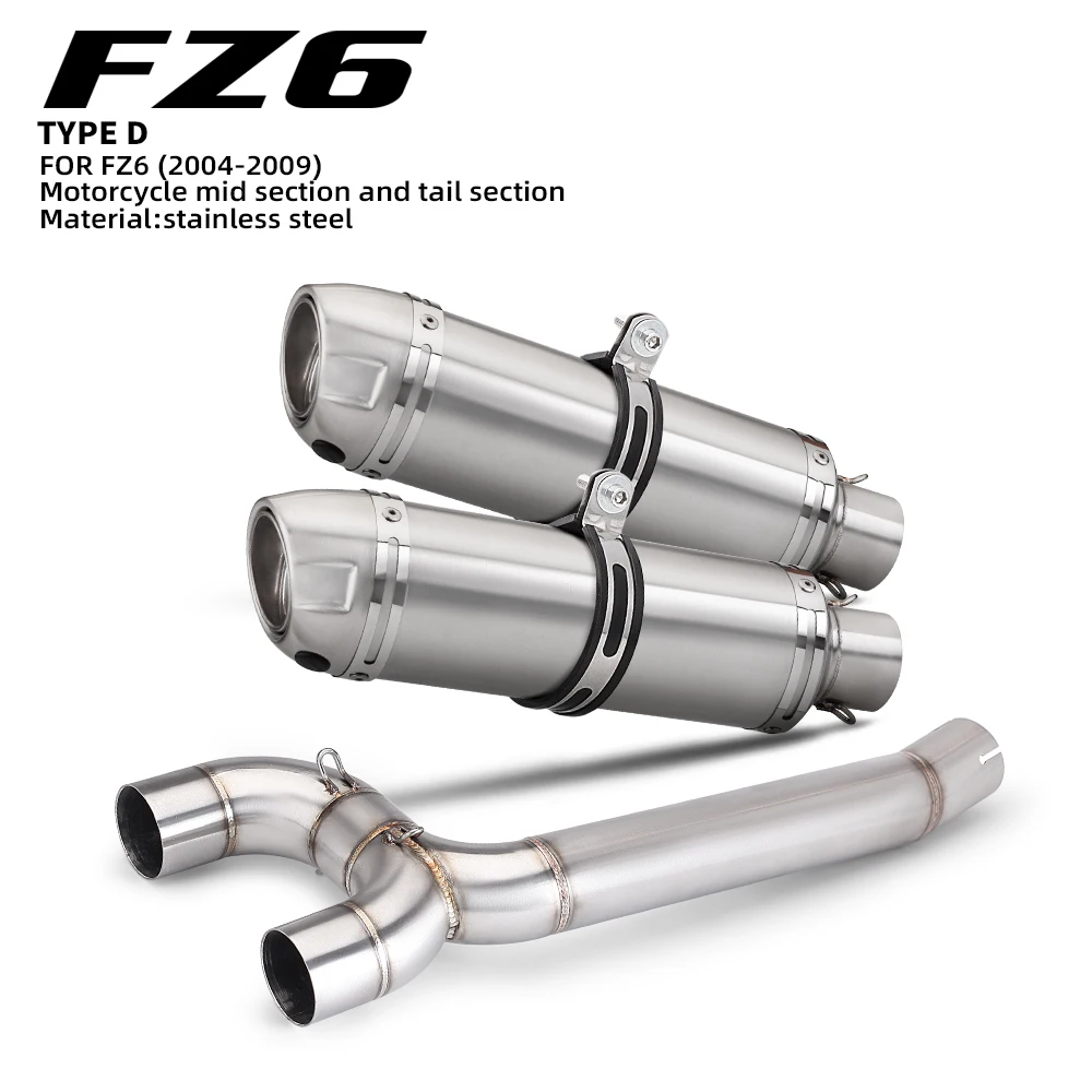 Per Yamaha FZ6 FZ6N FZ6S Fazer 600 S2 2004-2009 Scarico Moto 51MM Tubo di Collegamento Centrale con Terminali Silenziatore Slip-On