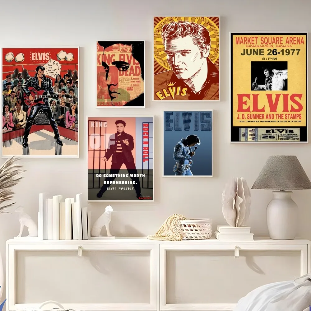 E-Elvis P-Presley Anime Posters Sticky Decoracion Painting Wall Art White Kraft Paper Wall Decor