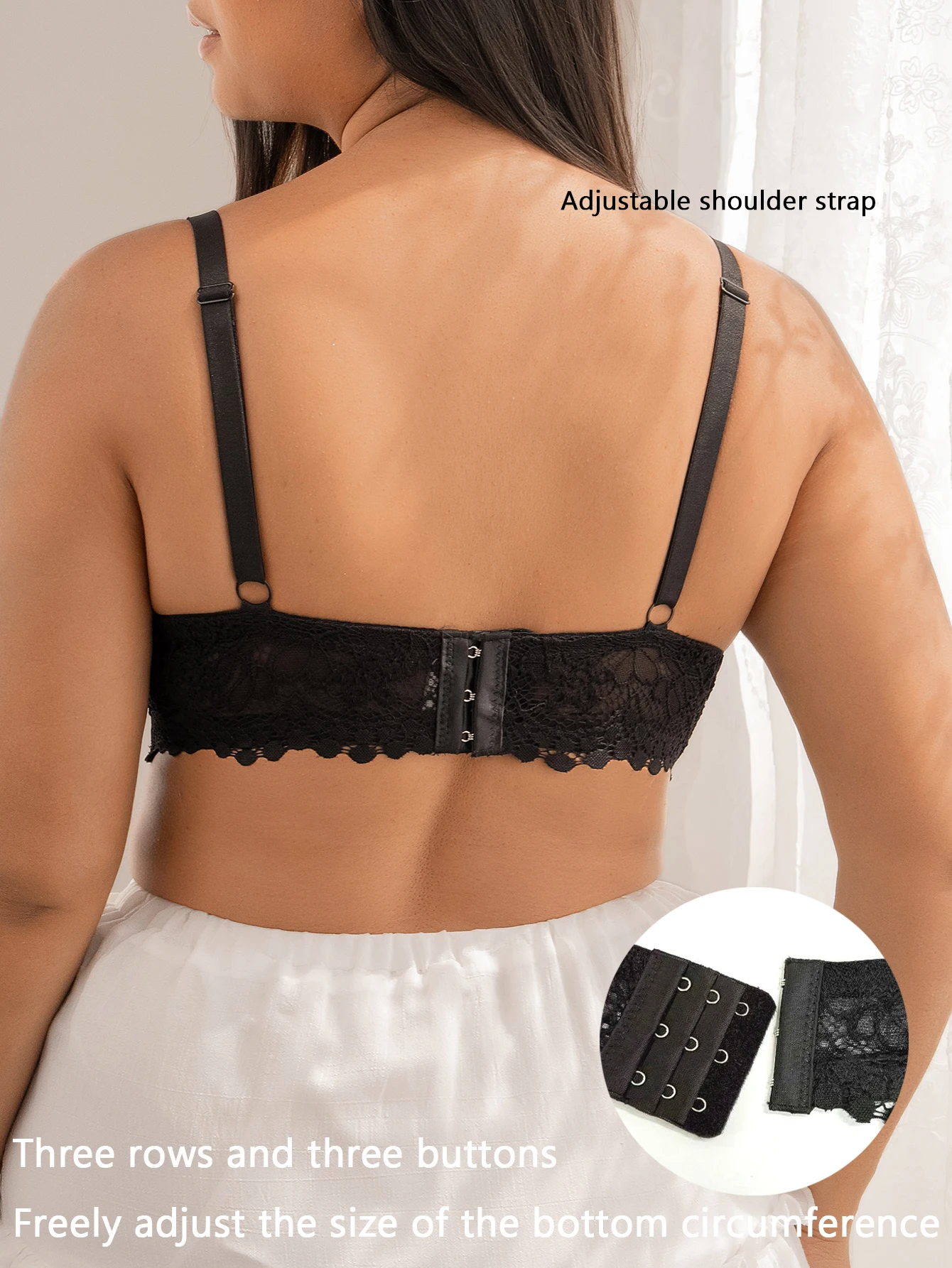 Women C-D Cup Floral Lace Underwire Bra Scalloped Edge Double Thin Straps Rhinestone Gathering Lingerie image 2