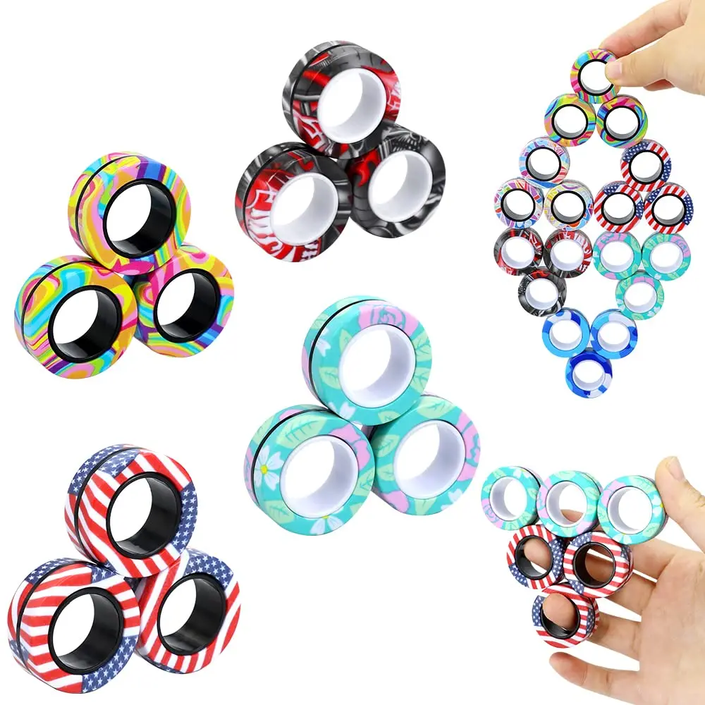 3Pcs Fidget Spinner Magnetic Ring Set Camo Fingers Magnet ADHD Stress Relief Magical Toys for Kids Adult Anxiety Gift Random