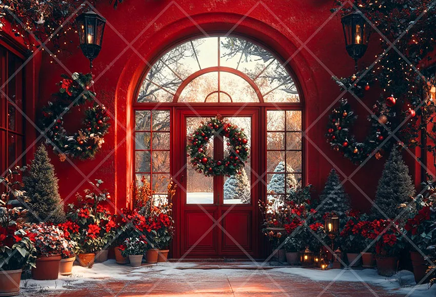 Mehofond التصوير خلفية الشتاء عيد الميلاد الأحمر الخشب نافذة الباب شجرة عيد الميلاد الاطفال الأسرة صورة ديكور خلفية استوديو الصور