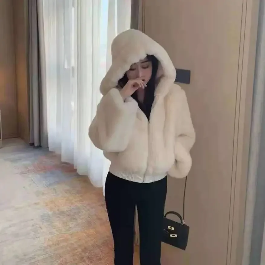 Hairy fur high waist short coat female autumn winter 2024 new model