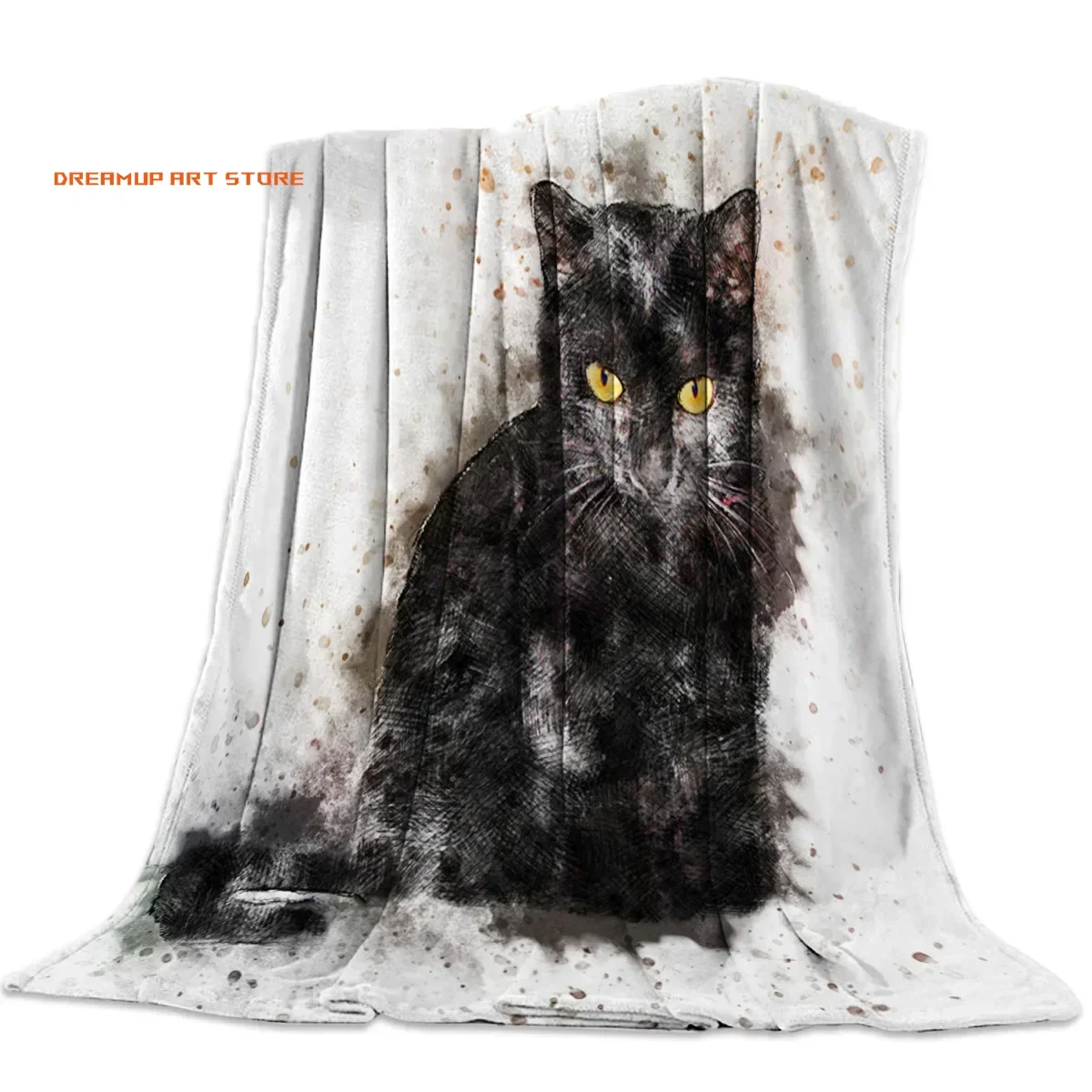 2026 Black Cat With Hair Mystery Flannel Blanket For Bed Sofa Portable Soft Fleece Throw Blanket Funny Plush Bedspreads Queen Si