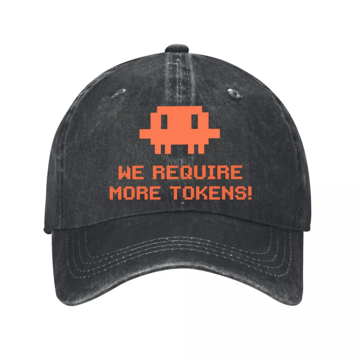 We Require More Tokens Pixel Alien Meme Washed Baseball Cap Outdoor Hat