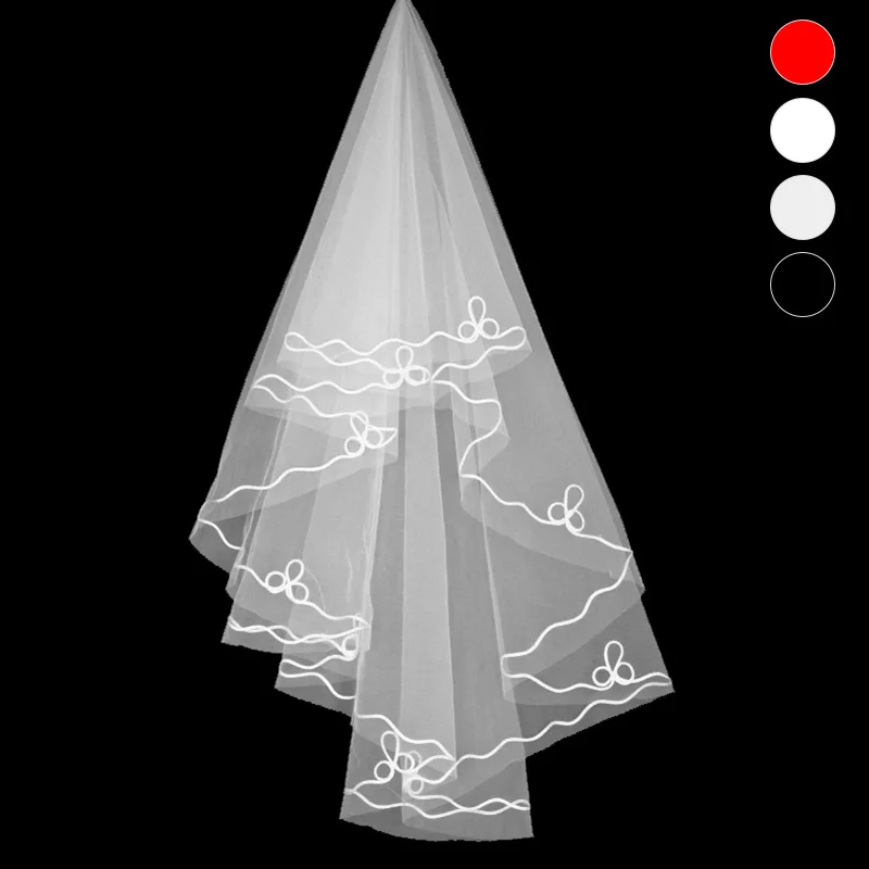 리본 가장자리가있는 아이보리 신부 베일, 저렴한 웨딩 베일, 웨딩 액세서리 재고, 한 겹