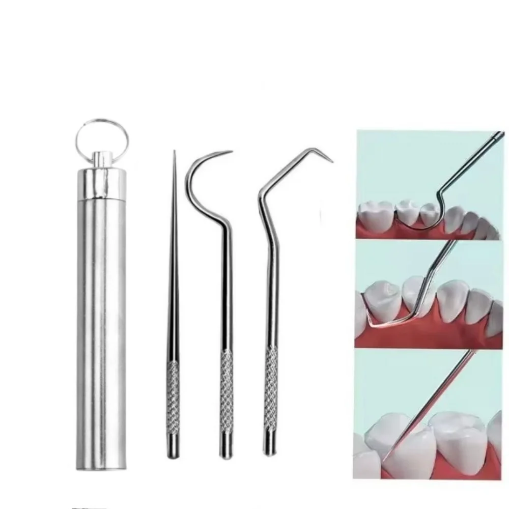 Stainless Steel Toothpick Set Tooth Flossing Reusable Toothpicks Portable Toothpick Floss Teeth Cleaner Oral Cleaning