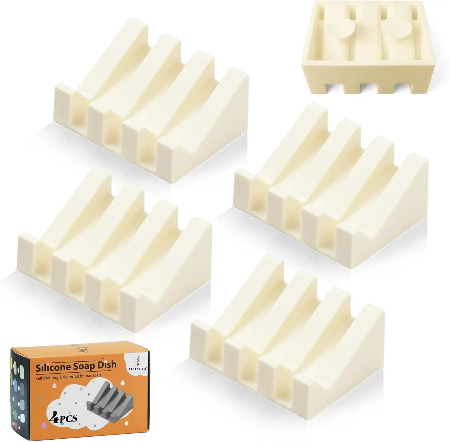 

Silicone Soap Dish with Drain, Upgrade Double Suction Cups at The Bottom for Anti-Slip and Stability, Soap Dish Shower Waterfall