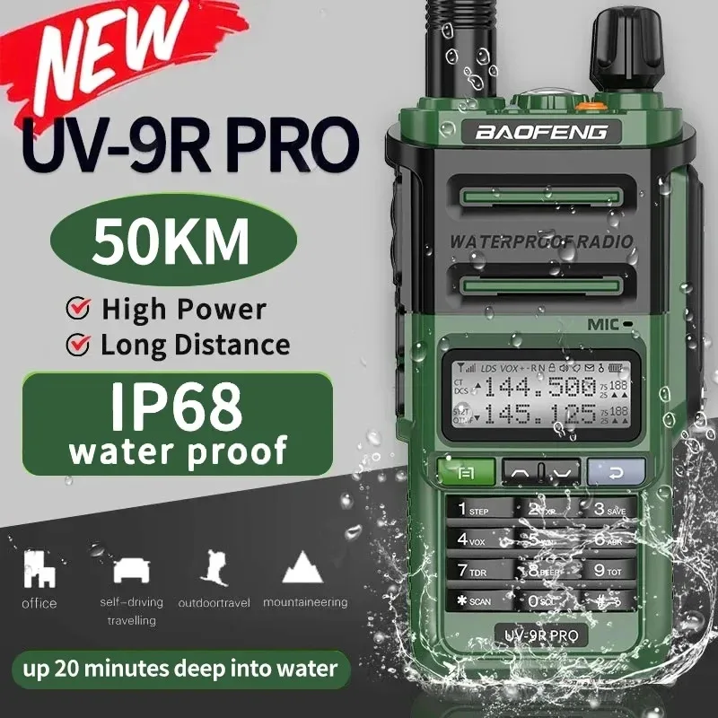 

Baofeng UV-9R Pro IP68 Waterproof Walkie Talkie Dual Band VHF UHF Type-C Long Range UV-9R Plus Portable CB Ham Two Way Radio