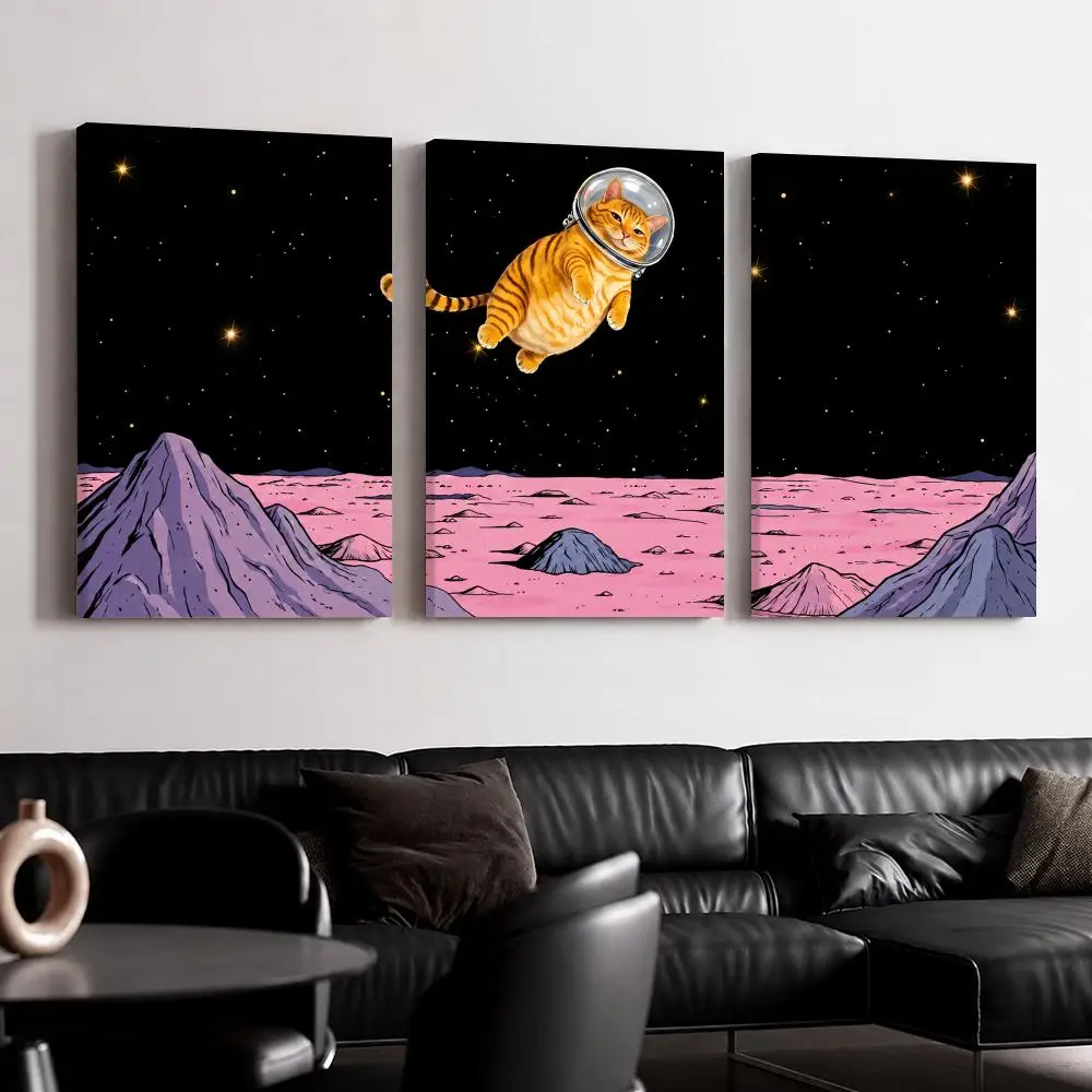 Astronaut Cat in Space Framed Wall Painting Ready to Hang Canvas Wall Art Poster for Bedroom Living Room Home Decor Gift