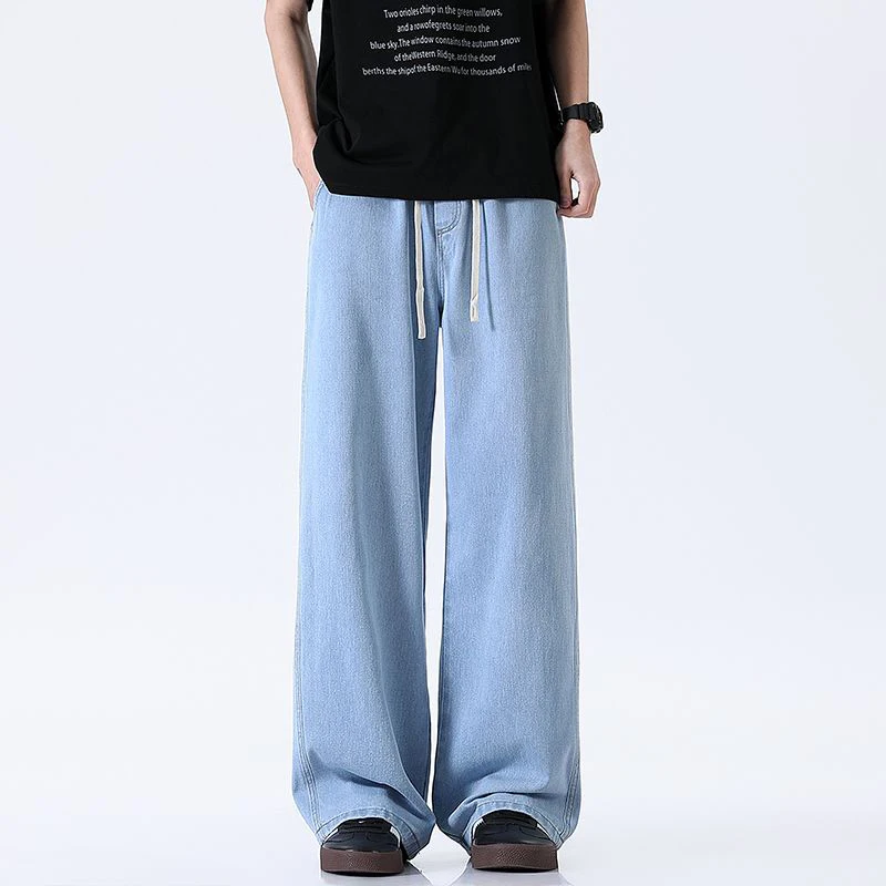 2025 جديد الرجال الشتاء جينز غير رسمي الذكور موضة فضفاضة مستقيم الدينيم السراويل سليم صالح مرونة الخصر الدخان رمادي أزرق فاتح بنطلون