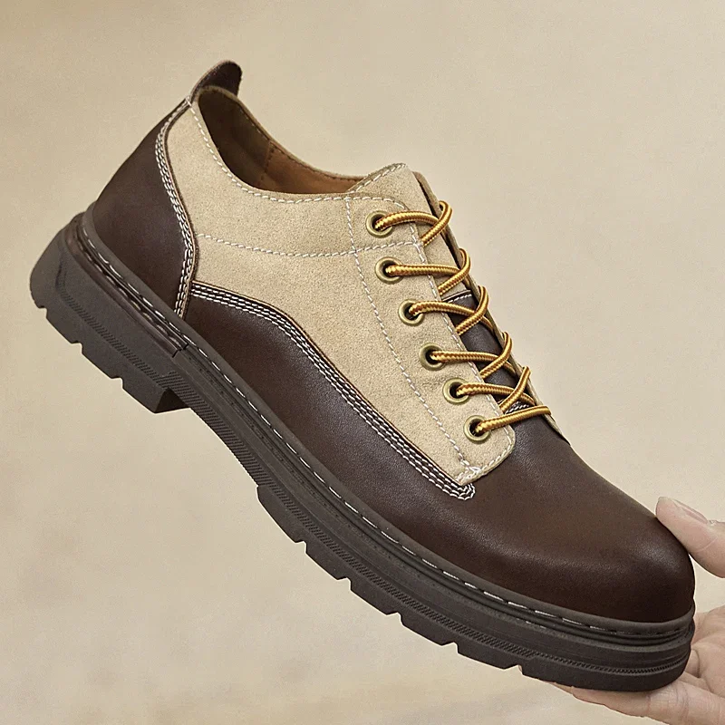 

Men's Leather Casual Shoes Comfortable Outdoor Black Rubber Hiking High-top Men's Outdoor Hiking Boots Sneaker Shoes for Men