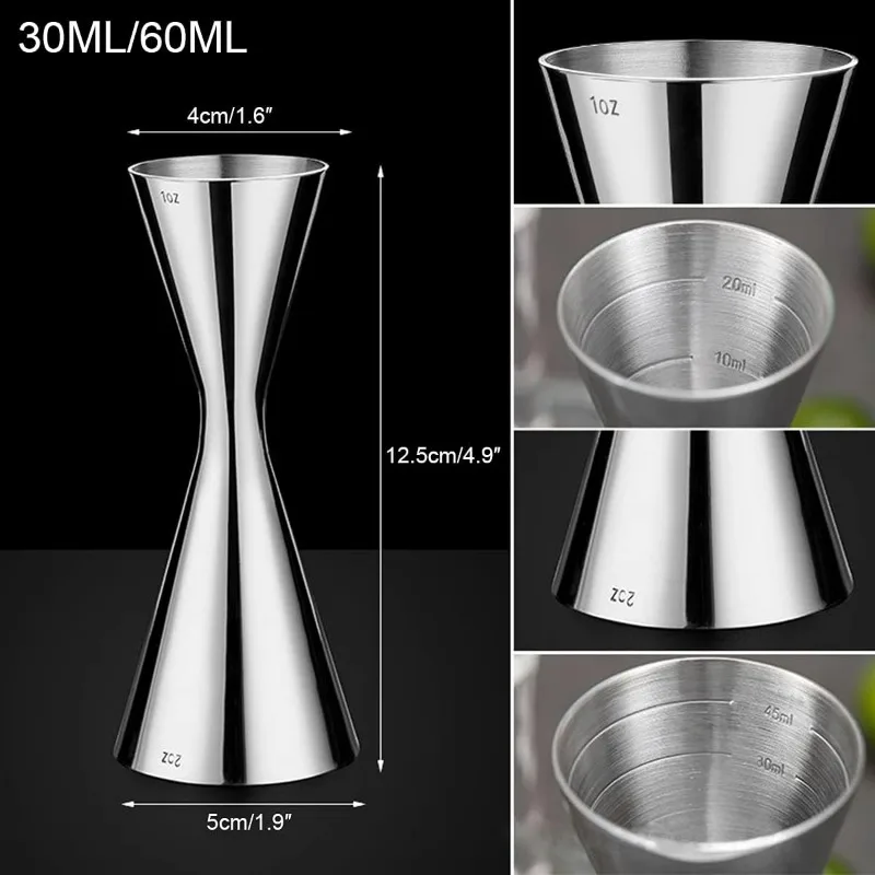 Double Cocktail Jigger with Measurements Inside Stainless Steel Measure Head Bar Party Wine CocktailShaker Jigger