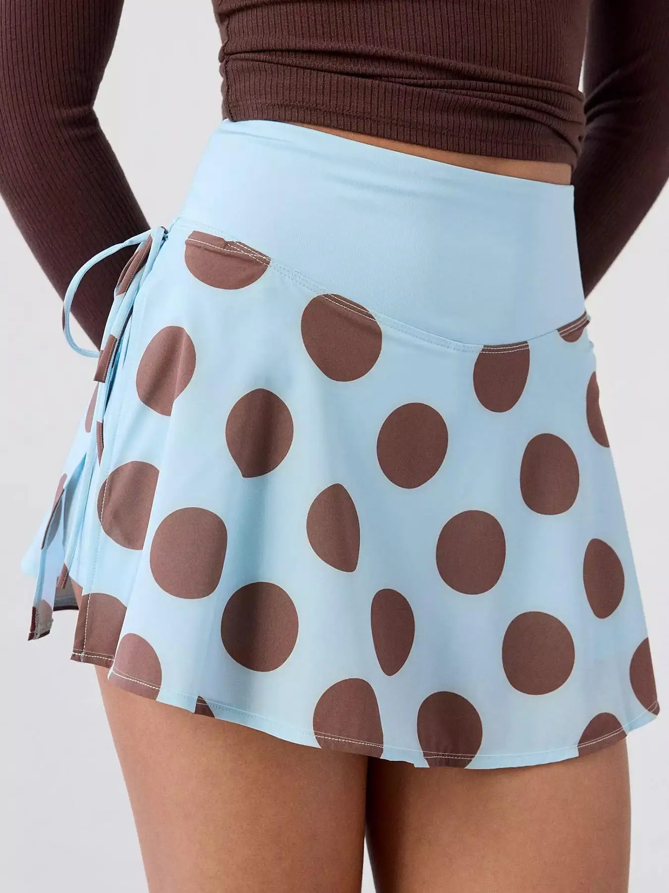 Women's Polka Dot Print High Waist Skirt Pants with Side Slit Tie Design And Integrated Safety Shorts