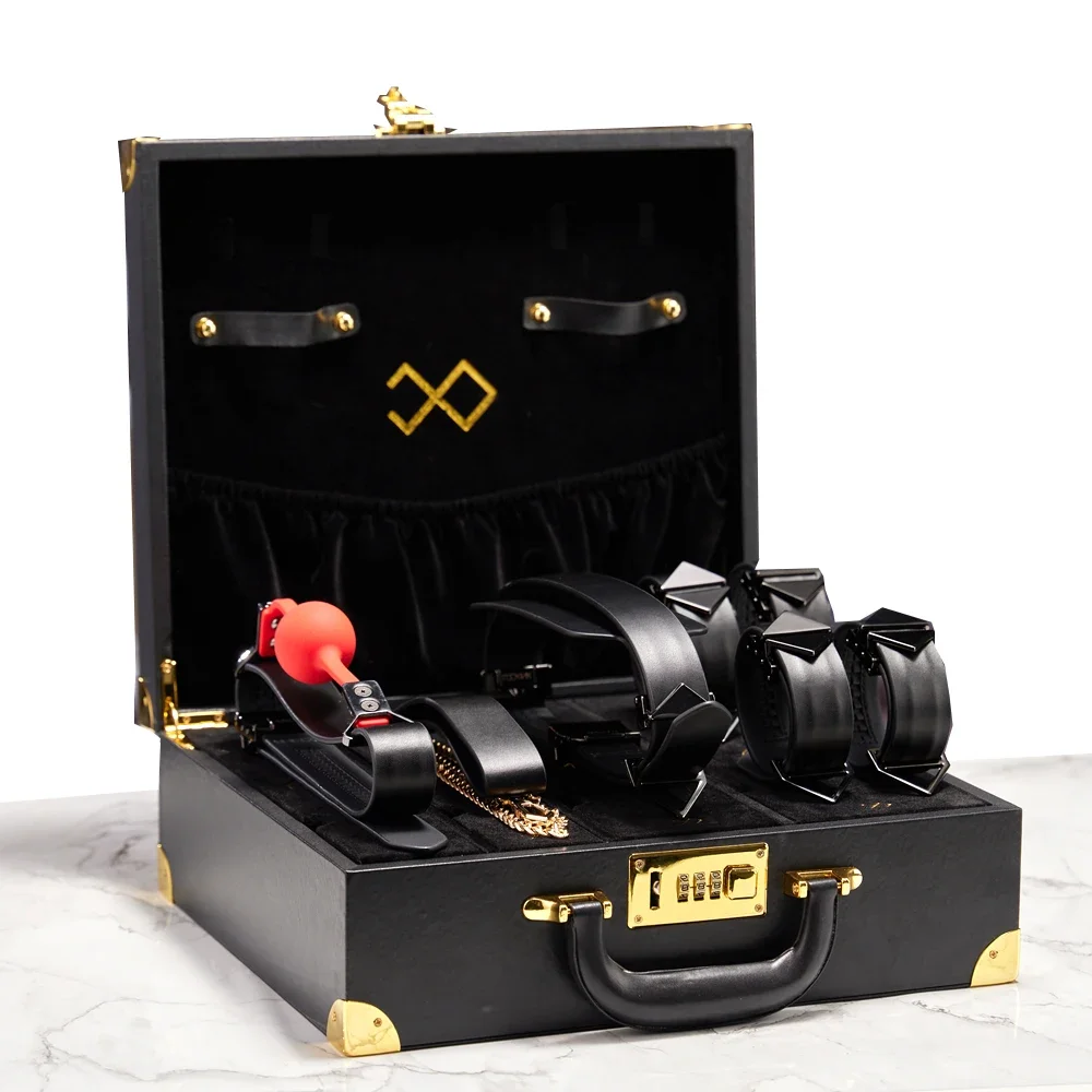 Lockink-Kit de Bondage Real para adultos, traje de equipo SM BDSM con maleta, Juguetes sexuales para mujeres y hombres, Juguetes sexuales de cuero