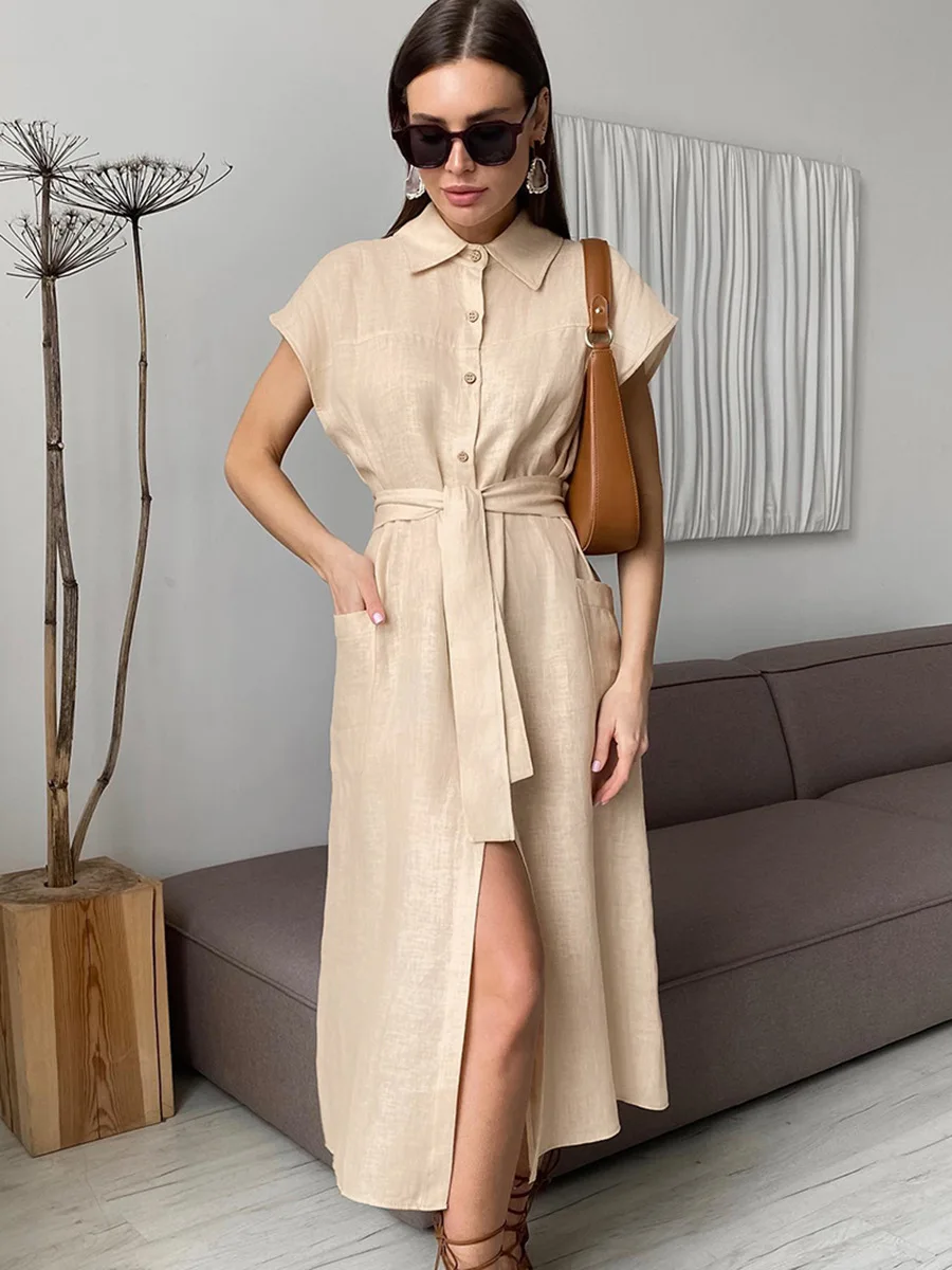 Robes Robe d'été pour femmes, Modal, coupe ample, sans manches, smockée, cordon décoratif, léger, assorti avec tout, coupe Simple