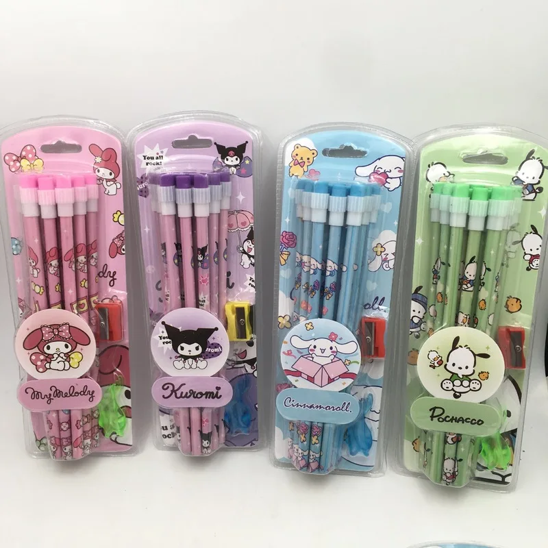 Sanrio Lápis De Madeira com Borracha, My Melody Lápis, Lápis Kuromi Cinnamoroll, Papelaria Infantil, Material Escolar, Atacado, Kawaii, 24 Pcs, 48Pcs