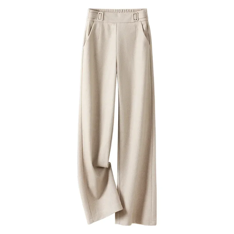 Pantalones de lana de terciopelo para mujer, pantalón informal de cintura alta, holgado, recto, coreano, talla grande, Invierno