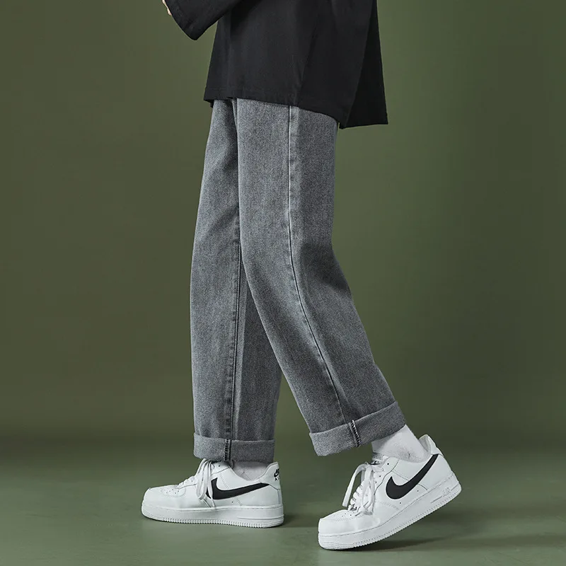 Hong Kong Wind Straight Leg Jeans Men's Trend 100 Matching Nine Points Casual Pants Slacks Slacks Male Adult Gentleman Comfort