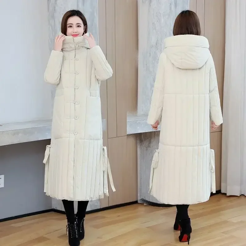 Winter 2024 New Korean Loose Women Jacket Down Cotton Long Hooded Coat Thicken Parkas Female Loose Windproof Warm Overcoat