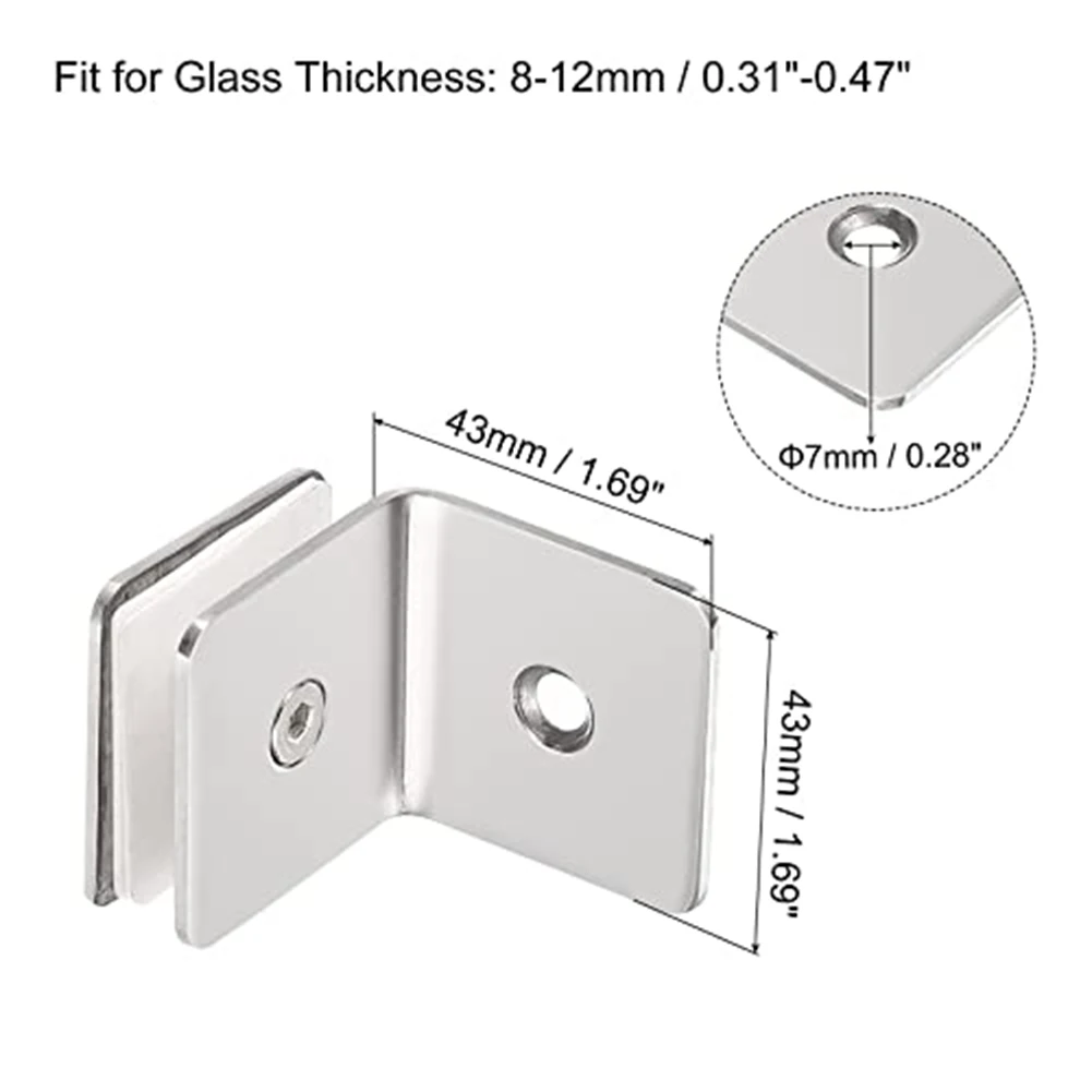 

Adjustable 90 Degree Glass Clips Made with Stainless Steel for Frameless Glass Doors and Panels with Anti Slip Pads