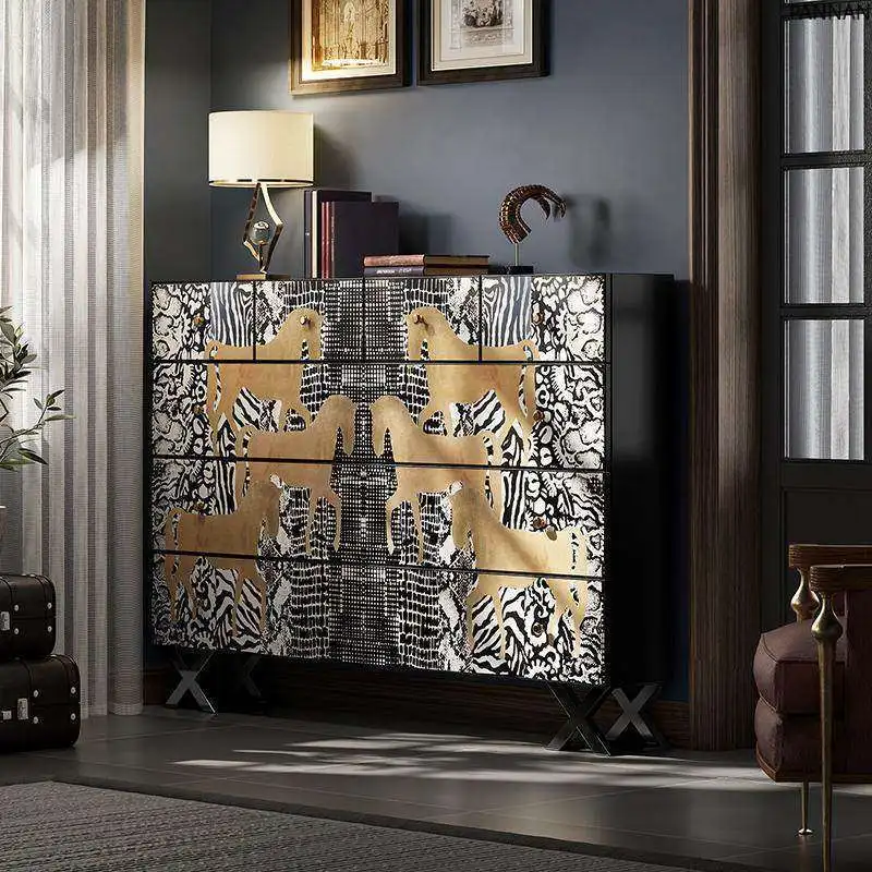 

Medieval solid wood chest cabinet, living room, high-end storage locker, entrance decorative cabinet