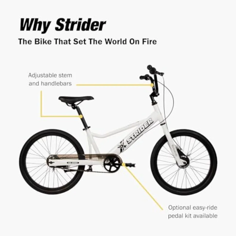 White - Learn-to-Ride Balance Bike for Ages 8+ - Includes Dual Drum Handbrakes & Kickstand - Easy Assembly & Adjustments