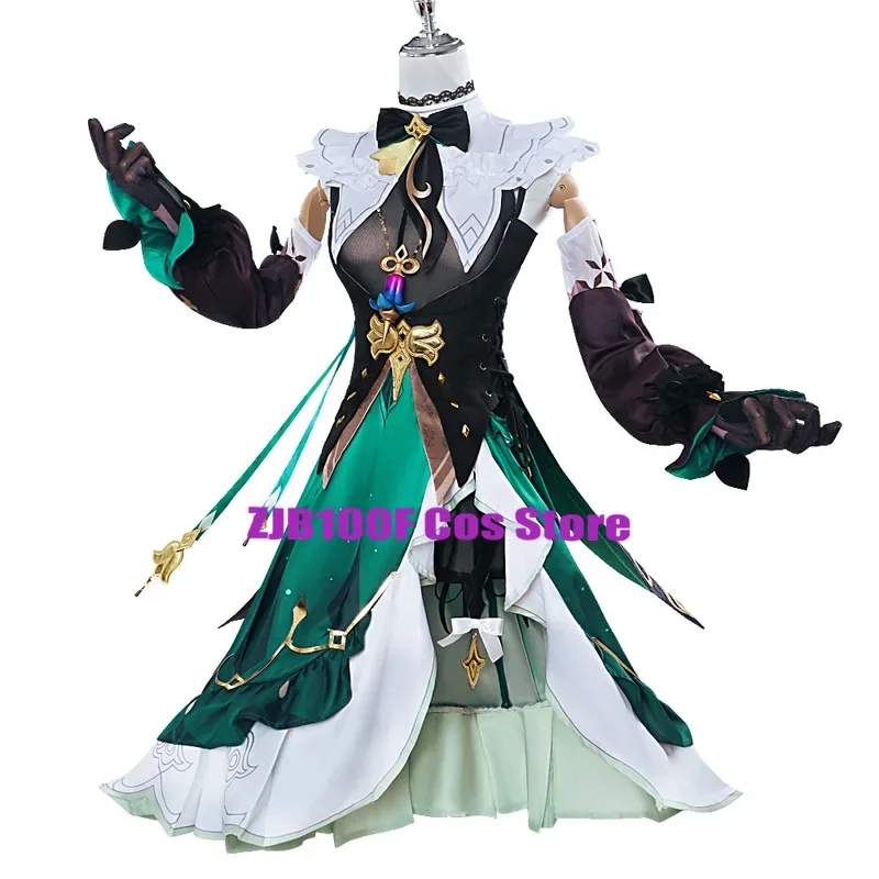 RT01 جينشين إميلي أزياء تنكرية شعر مستعار فستان موحد مجموعة أقراط نظارات قبعة فونتين إميلي الدعامة حفلة الهالوين الزي f * JK2