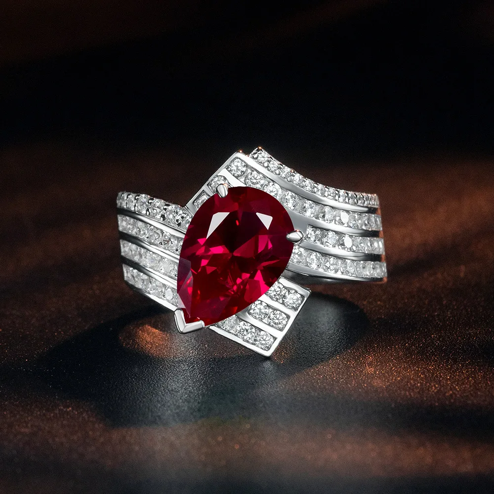 

Новое серебро S925, роскошное кольцо с бриллиантами на палец, 4 карата, капля воды 8*12, красное, синее, зеленое, свадебные украшения