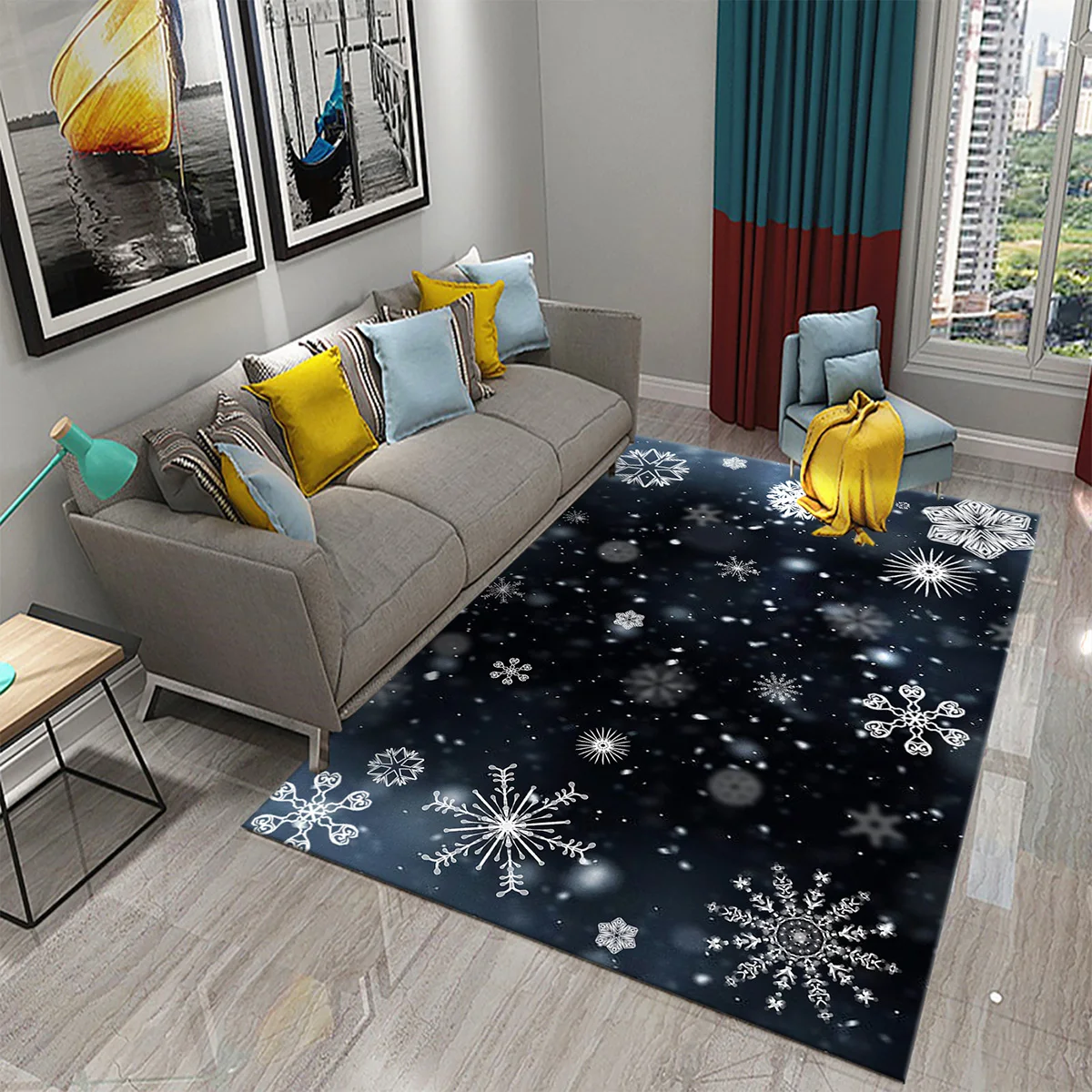 Christmas Snowflake Theme Carpet Living Room Bedroom Decor Carpet Bathroom Non-slip Floor Area Mats Home Corridor Decor Carpet