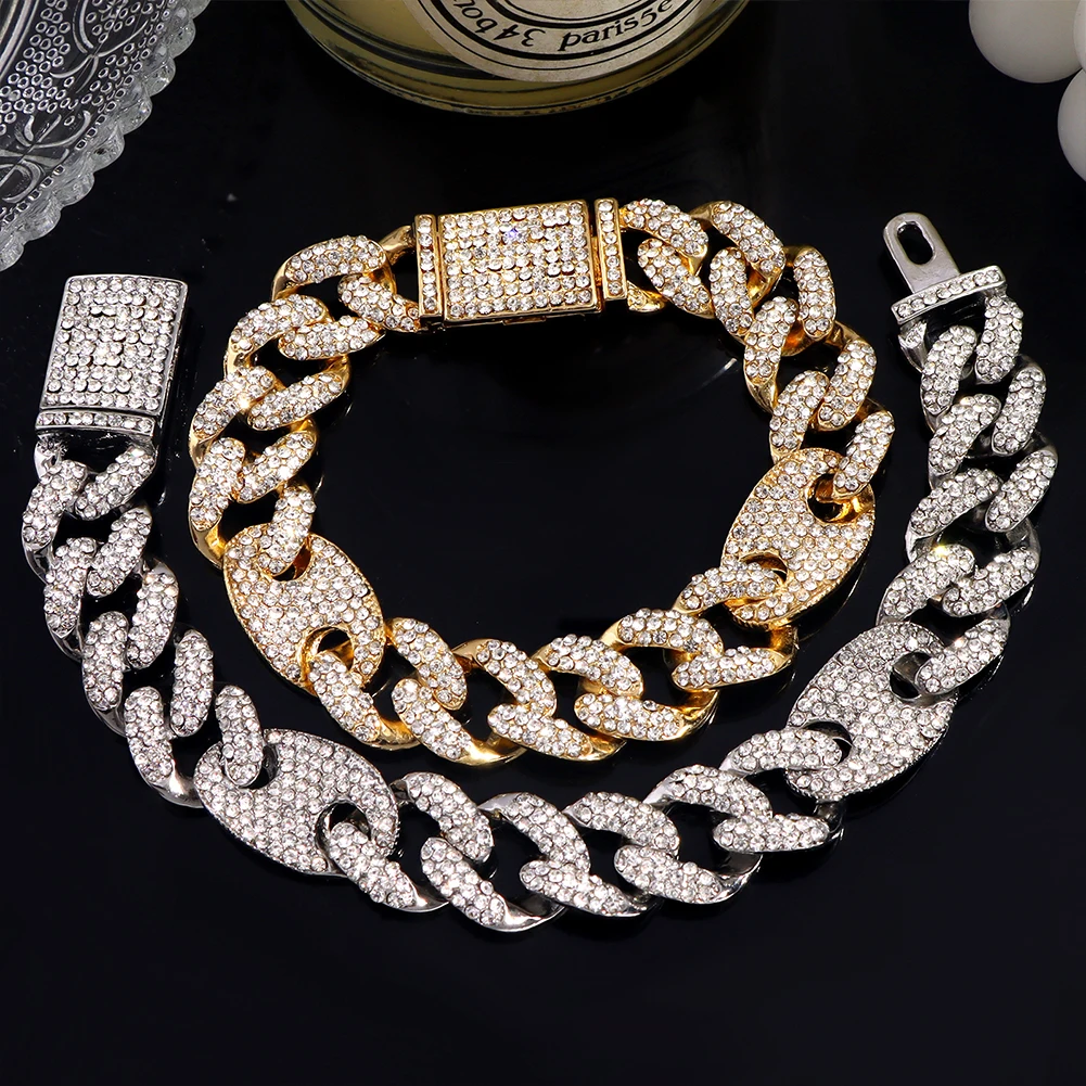 Hip Hop Iced Out Chain Women Men Cuban Bracelet High-Quality Full AAAA+ Rhinestones Miami Cuban Link Chain Bracelets Jewelry