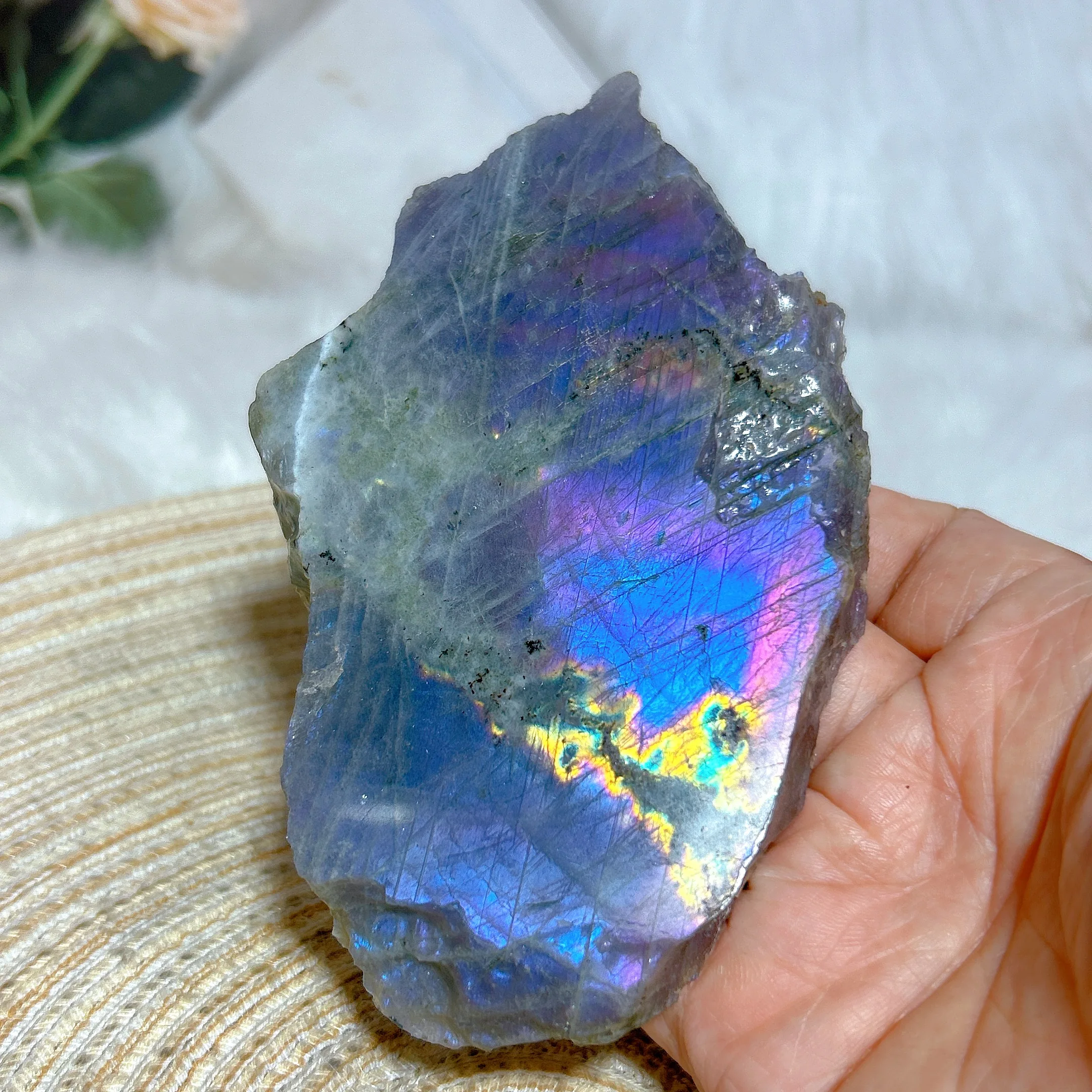 Natural Crystals Purple Blue Labradorite Slab Slice Polished Colorful Gemstones Ore Mineral Home Decorations Room Decor Gifts