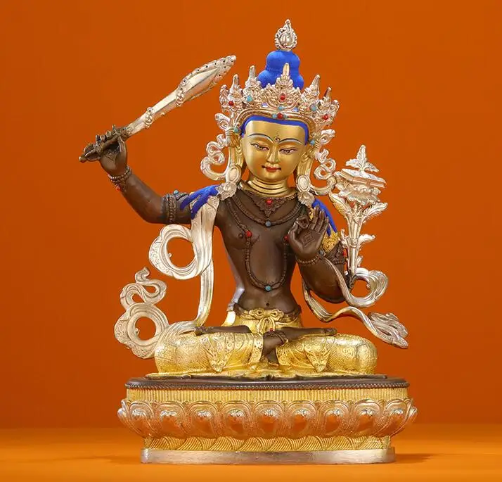 Asia Nepal HOME temple High grade Buddha statue bless safe healty good luck Gilding Bodhisattva Manjusri Guan yin