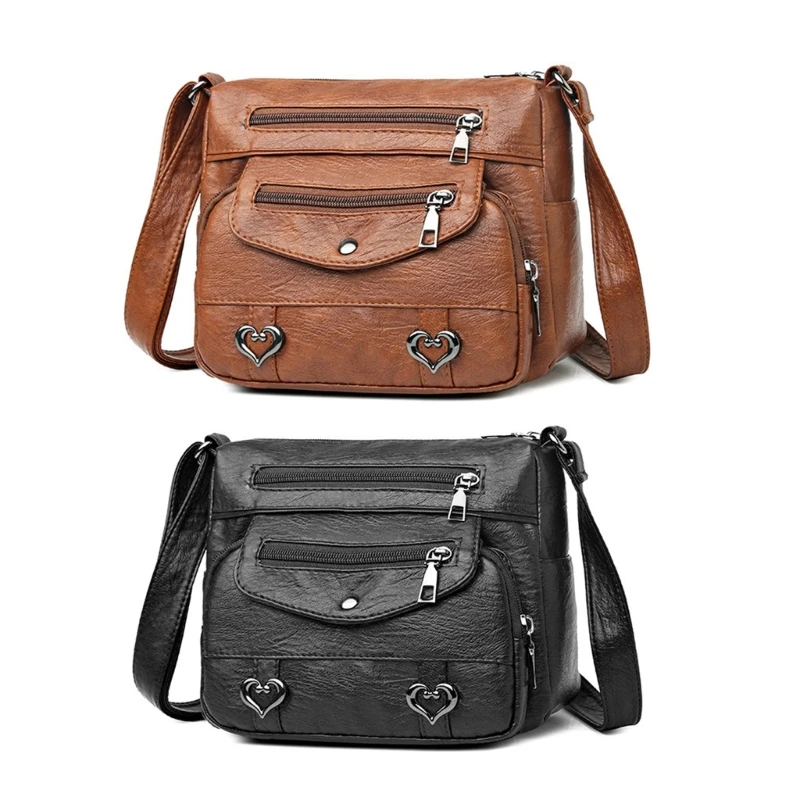 E74B PU Leather Crossbody Bag with Multiple Pockets Fashionable Unisex Shoulder Bag Versatile Single shoulder Bag for Girls