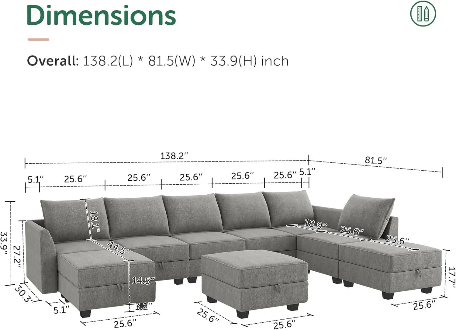 Oversized Modular Sectional Sofa with Storage Seats Couch with Ottomans U Shaped Modular Sectional Couch for Living Room