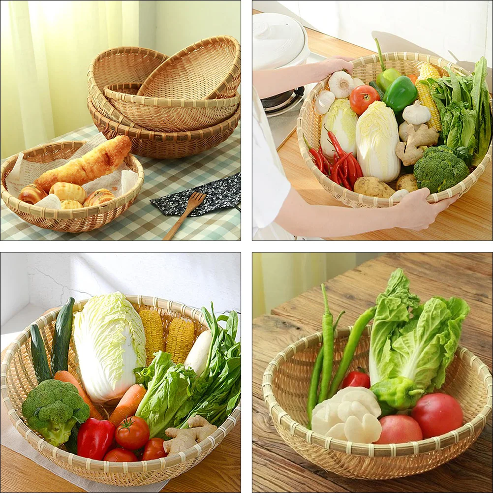 

Bamboo Storage Basket Large Capacity Kitchen ganizer Wicker Fruit Basket Home Restaurant Hotel Party Practical
