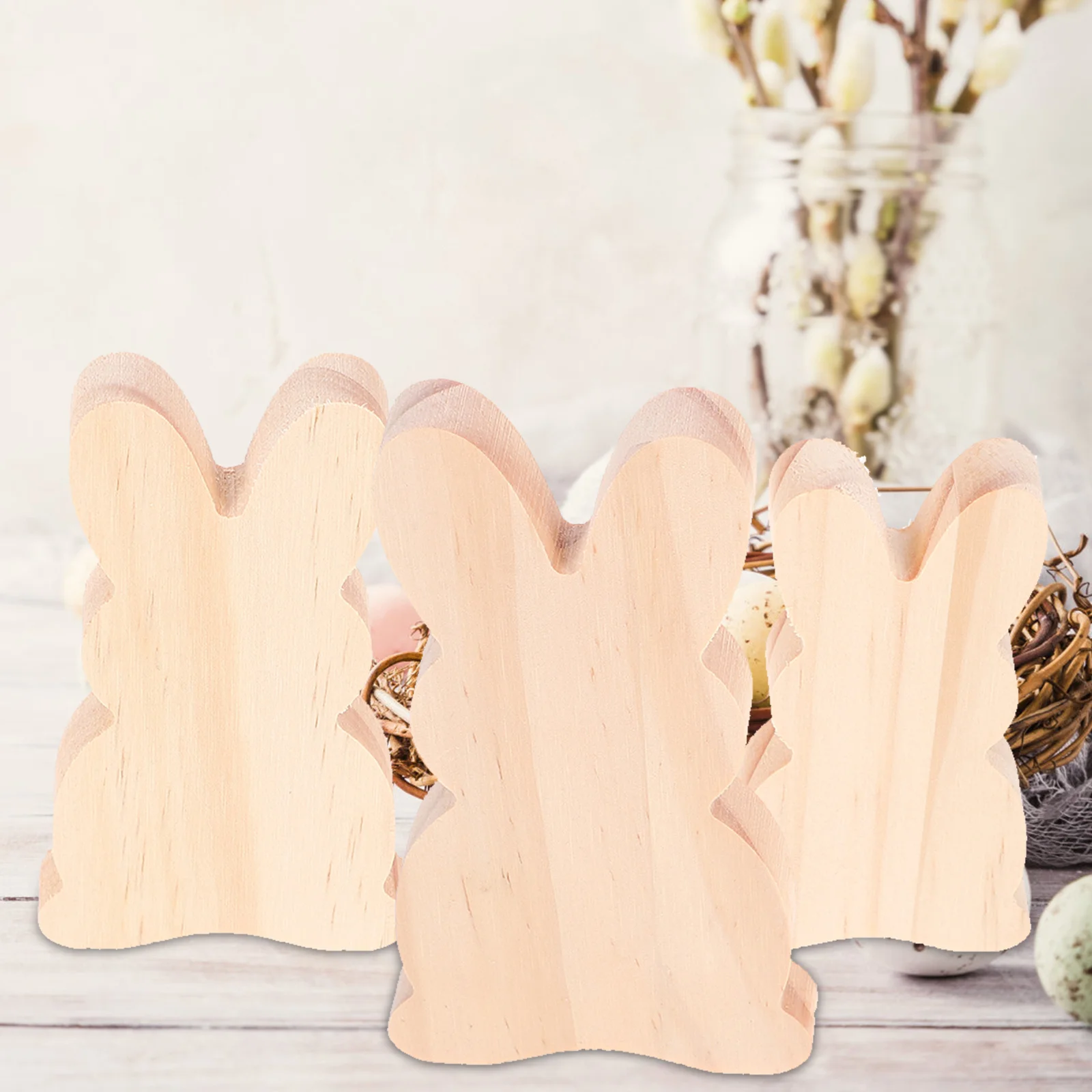 

3Pcs Easter Bunny Cutouts Density Board Signs Compact Desktop Decorative Easter Bunny Table Decor Festival Accessories