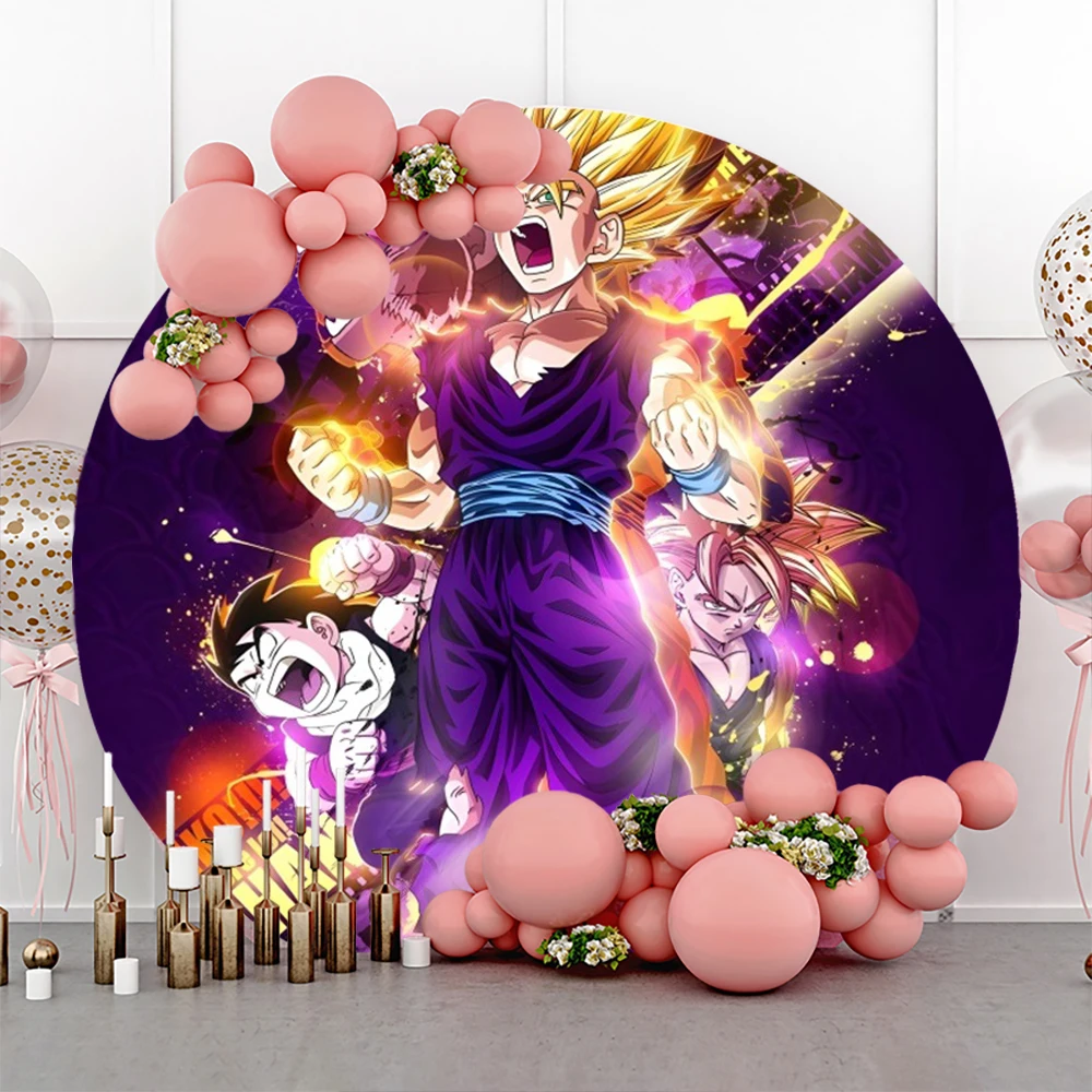 

Dragon Ball Saiyan Round Photo Backdrop Baby Shower Boy Kids Birthday Party Supplies Props Banner Background For Photography