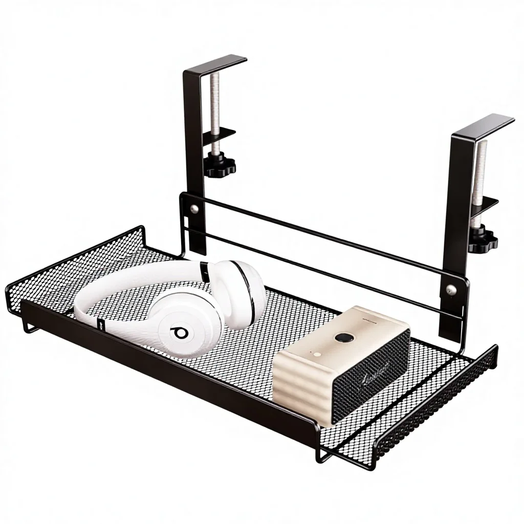 Under Desk Cable Management Tray No Drill Wire Organizer for Computer Desk Power Strip Network Cable Storage