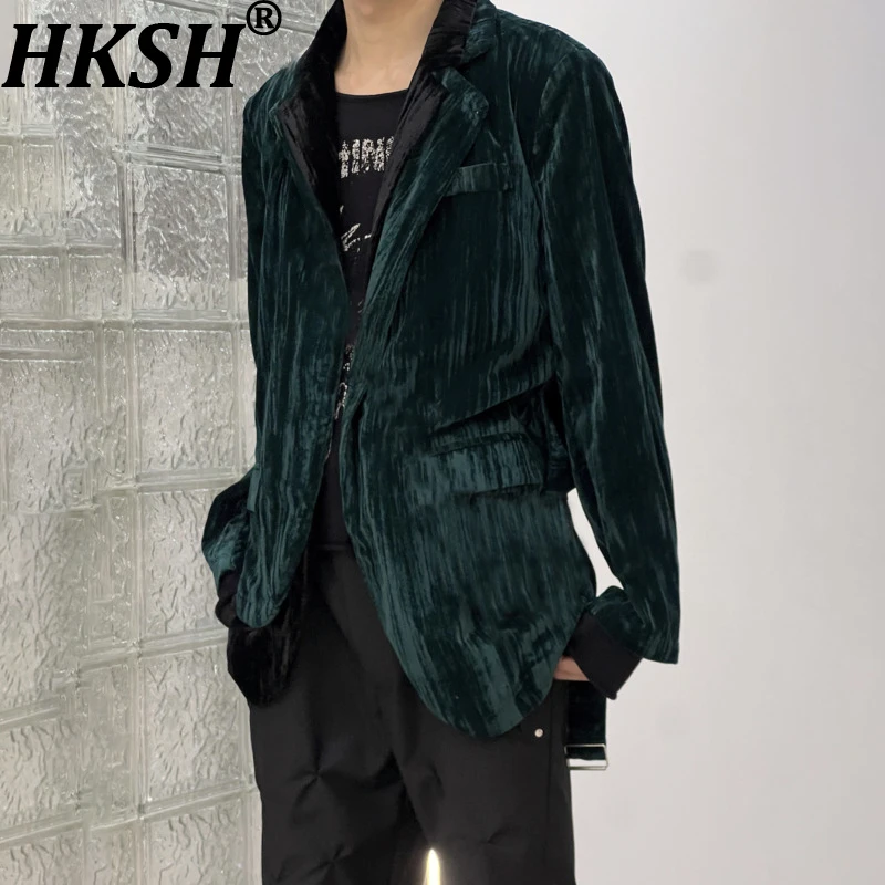 

HKSH Spring Autumn New Man Fake Two-Piece Patchwork Dark Jacket Casual Elegant Fashion Niche High Sense Blazer Ins Coats HK13474