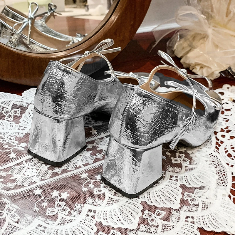 الفرنسية ماري جين النساء أحذية جديدة ساحة تو السباغيتي حزام القوس صندل بكعب مكتنز أحذية من الجلد الصغيرة لينة أسفل مزاجه الصنادل #5