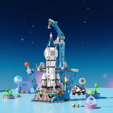 Modelo de lanzamiento de cohetes espaciales, bloques de construcción, ciudad, estación espacial aeroespacial, lanzadera, barco, astronauta, ladrillos, juguetes de Navidad para niños