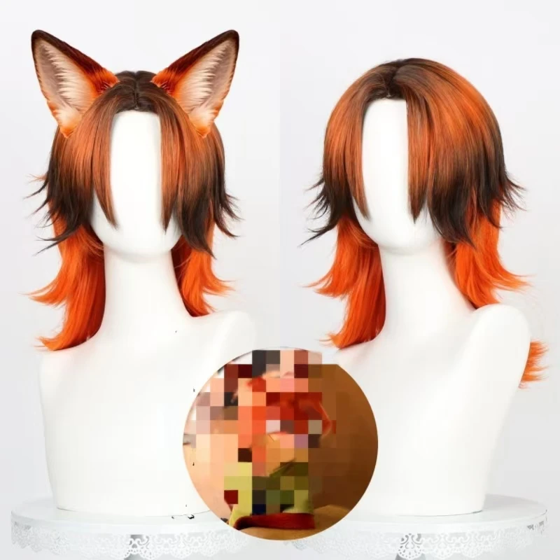 

Аниме Ник Уайлд Косплей Парик Ник Большой Коголовий Топ Волчий Хвост Перевернутый Оранжевый Красный Коричневый Синтетический Парик с Розовой сеткой