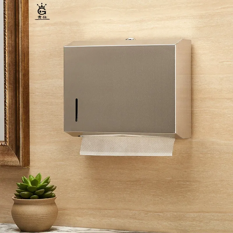 

Metal Tissue Box Holder Paper Towel Dispenser Gold Public Toilet Double Wall Stainless Steel Wall-mounted Without Punching FH020