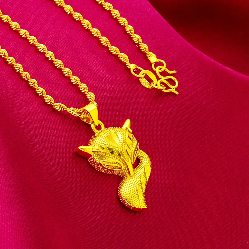 Mylux Jewelry Fox Pendant Necklace for Women, 24K Gold, AU999 | 3D gold fox with zircon eyes, detailed fluffy tail, lively for d