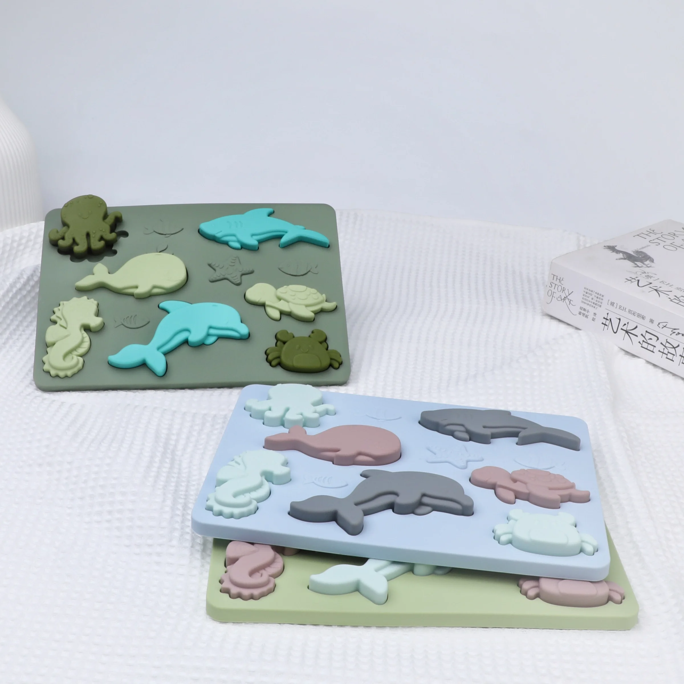 Hot Sell New Baby Silicone Marine Animal Puzzle Kids Silicone Geometry Matching Board Baby Sensory Educational Toys