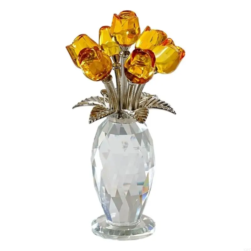 Colorful Crystal Rose Figurines,Rose Flower Gift for Mom Wife Grandmas,Glass Flower Figurines Collectible Ornament X3UC