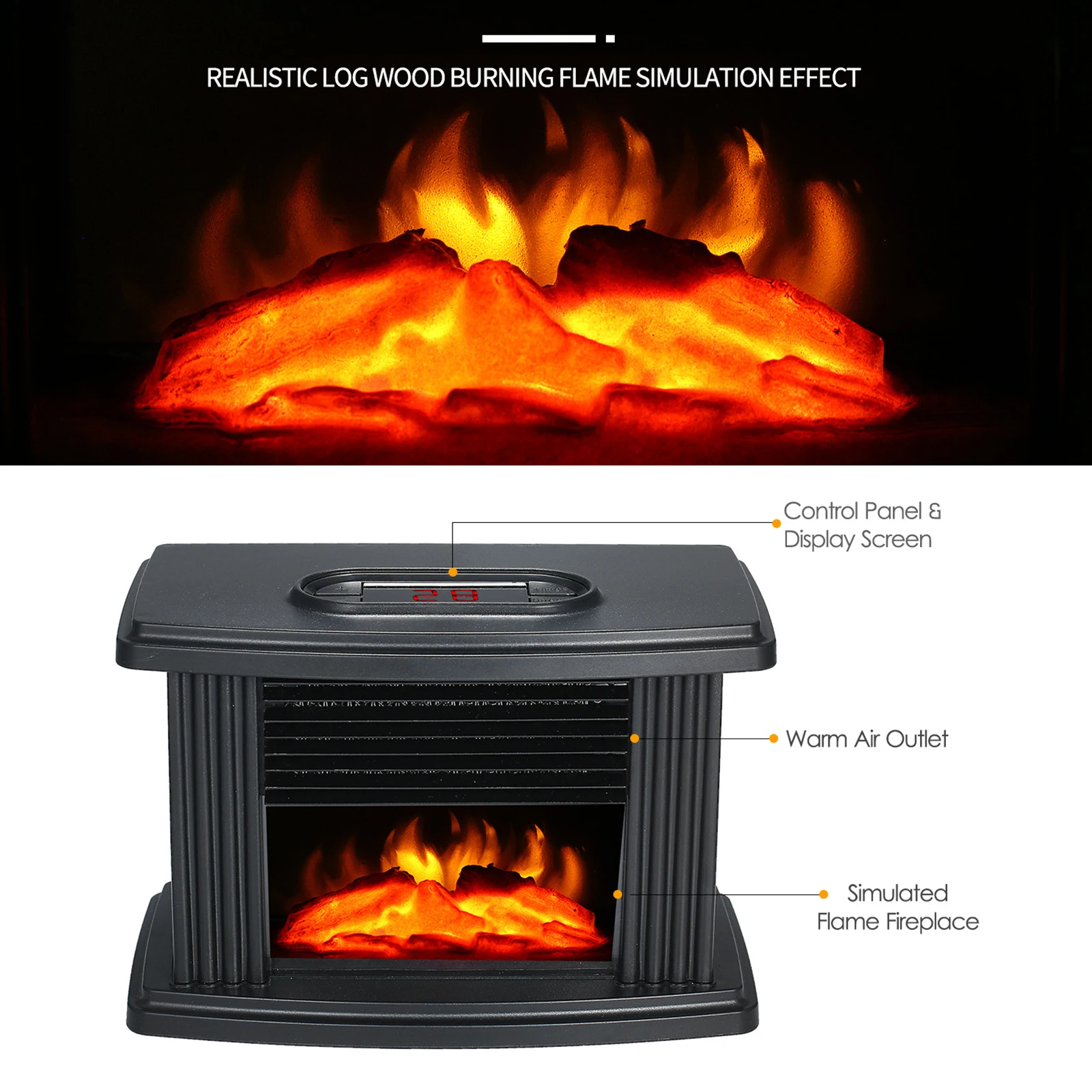 Home Warmer Electric Fireplace Portable Winter Heating Machine Fast Heating Desktop Heat Fan for Living Room Bedroom