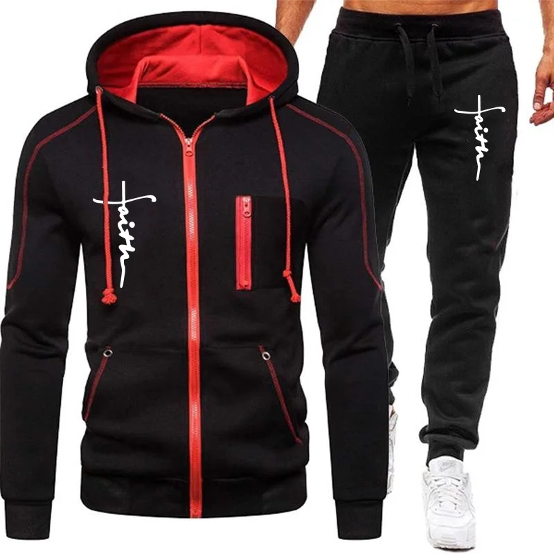 Fashion Sports Brand Men Zipper Hoodie and Long Pants Suit Sportwear Suit Casual Jacket Sweatshirt + Pants 2 Pcs Set  Tracksuit