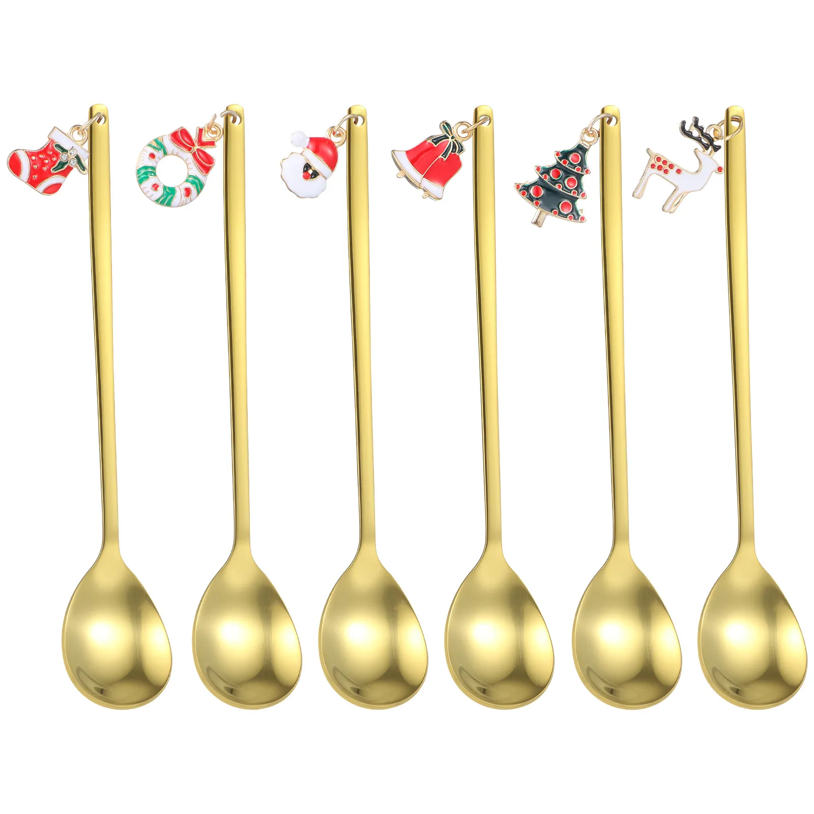 

6Pcs Christmas Coffee Spoon Stainless Steel Mixing Scoop for Ice Cream Pudding Cake Stirring Spoons Holiday Party Gift